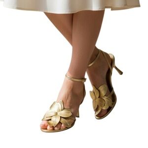 Stuart Weitzman Metallic Gold Floral Heels